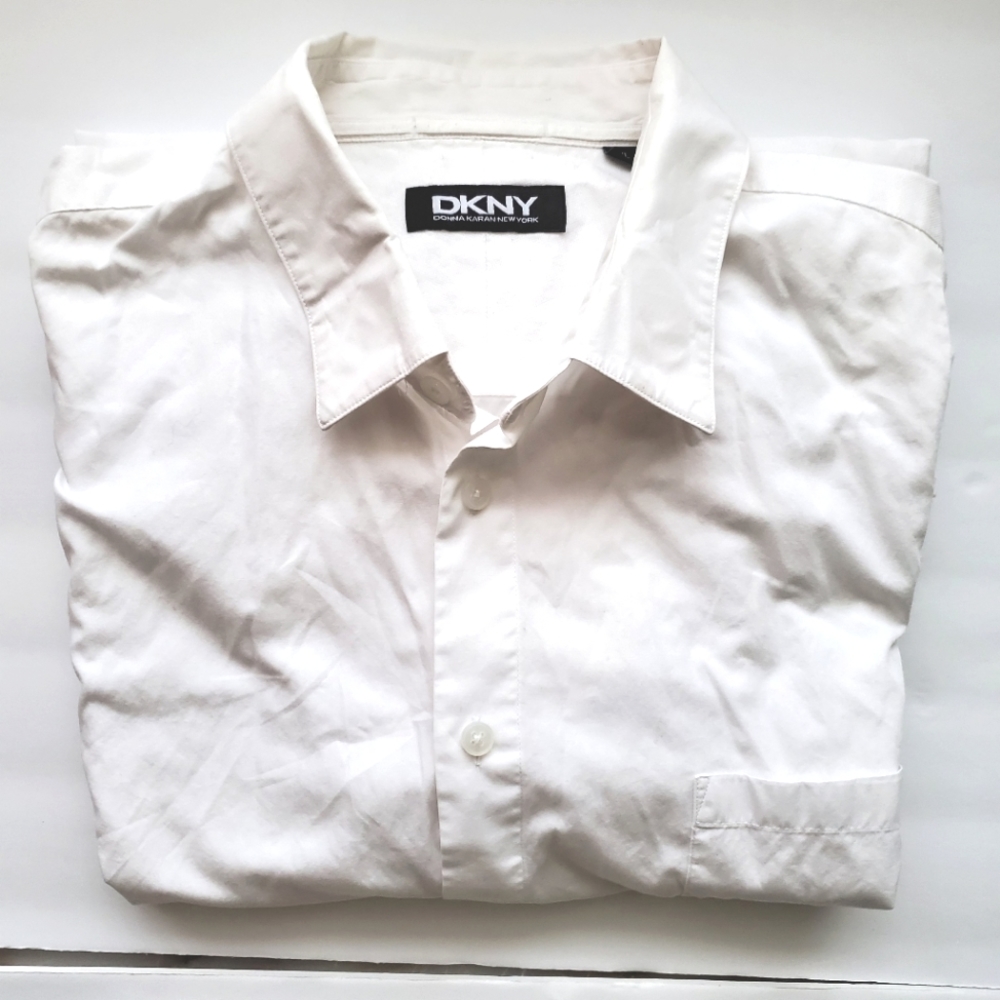 DKNY long sleeve button down white cotton shirt XXL